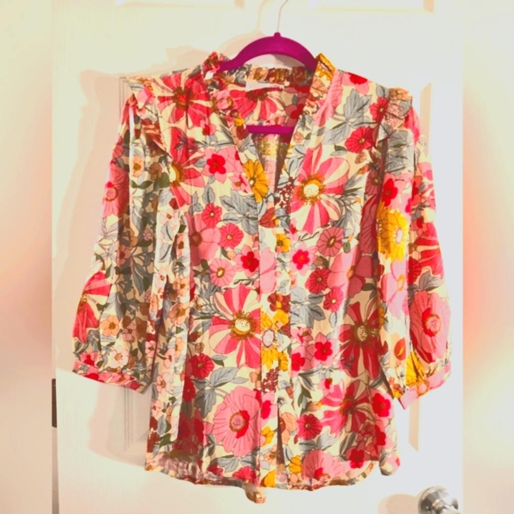 First Love Floral Print Neck Flounce top